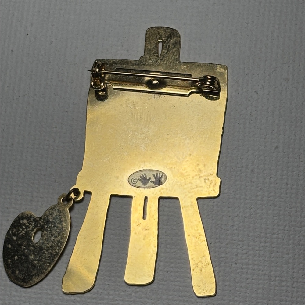 Vintage Two Hands Art Easel Brooch Pin I Love Art Paint Palette Artist Teacher - Picture 5 of 5
